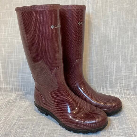 Columbia Luscher Omni-Heat Tall Burgundy Rain Boots Footwear Womens Size 9 - Picture 1 of 7